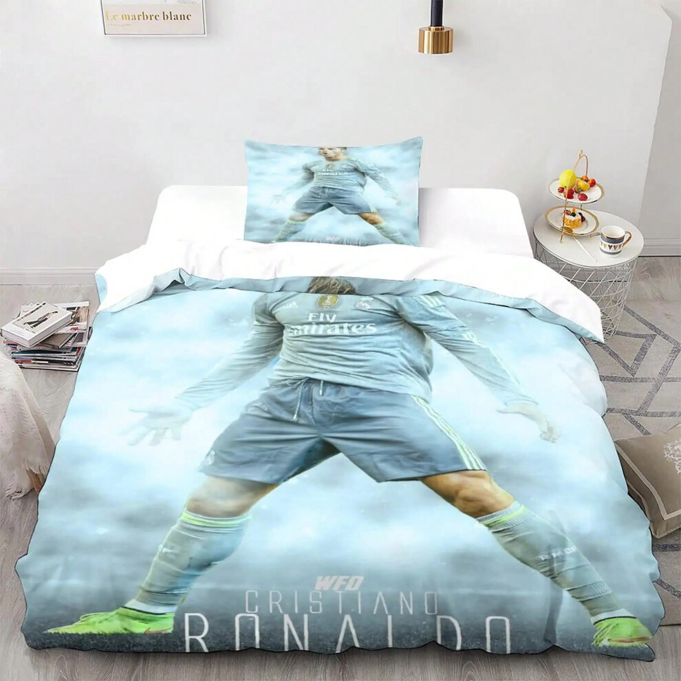 (black, EU Double(200x200cm)) 2/3 Pcs Duvet Cover Set Ronaldo Idol Football Star 3D Printed Quilt Cover For Teens Kids Boys Girls Soft Bed Cover With Zipper