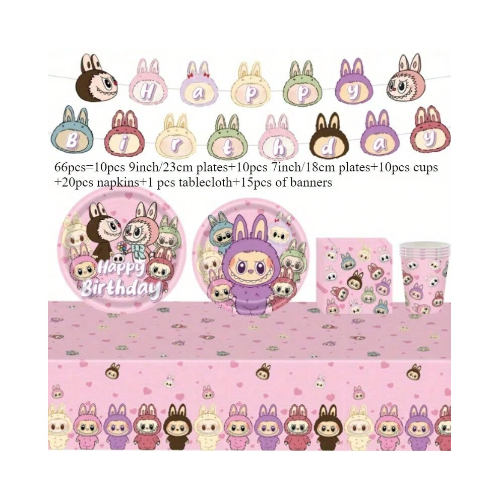 (66pcs) Pink canvas birthday party decoration tablecloth tableware boys/girls party set baby shower supplies gift