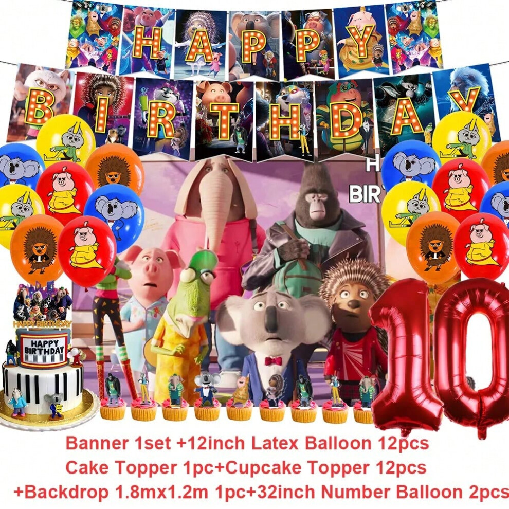 (B10 1SET, Other) Cute Singing Voce Animal Birthday Party Decoration Supplies Balloon Background Banner Cake Topper Young Child Gift Photo Props-image-OPC-PHMDDFT-NEW