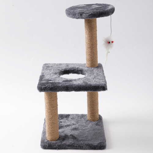 (JuteGrey) Sisal Threestory Column Cat Self Hi Toy For Pet And Exercise Entertainment
