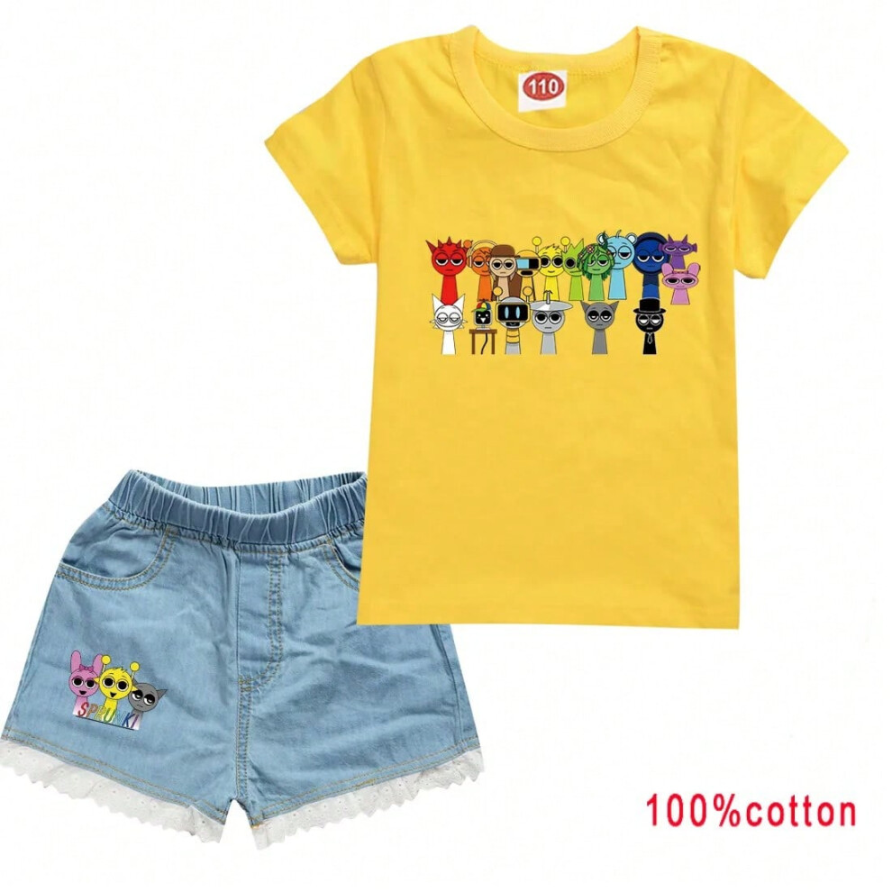 (Color 4, 140cm) Cute Sprunki Cartoon Girls Clothes Summer Clothing Set Kids Boys Sports Suit T Shirt + Pants Baby Kids Outfits Pajamas Best Gif-image-OPC-PHMDKDG-NEW