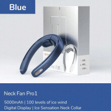 (Blue) JISULIFE Portable Neck Fan,100 Speed Wind,5000mah Battery,17 Hour Work Time,Mini Electric Neck Fan Usb Rechargeable Neckband Fa