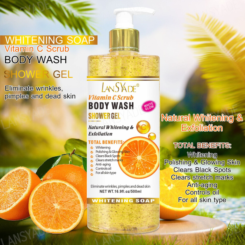 Skesrjtop Orange (Orange) Fruit Scrub Shower Gel Smooth And Refreshing Moisturizing Skin Gentle Cleansing Long-Lasting Fragrance 500Ml