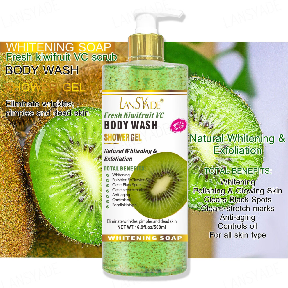 Skesrjtop (Kiwi Fruit) Fruit Scrub Shower Gel Smooth And Refreshing Moisturizing Skin Gentle Cleansing Long-Lasting Fragrance 500Ml