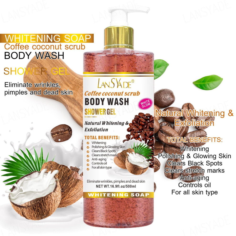 Skesrjtop (Coconut) Fruit Scrub Shower Gel Smooth And Refreshing Moisturizing Skin Gentle Cleansing Long-Lasting Fragrance 500Ml