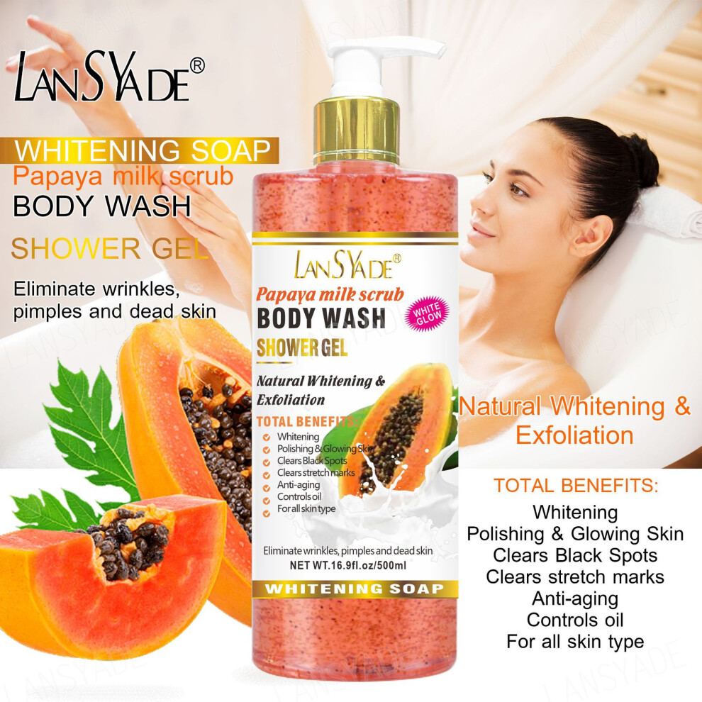 Skesrjtop (Pawpaw) Fruit Scrub Shower Gel Smooth And Refreshing Moisturizing Skin Gentle Cleansing Long-Lasting Fragrance 500Ml