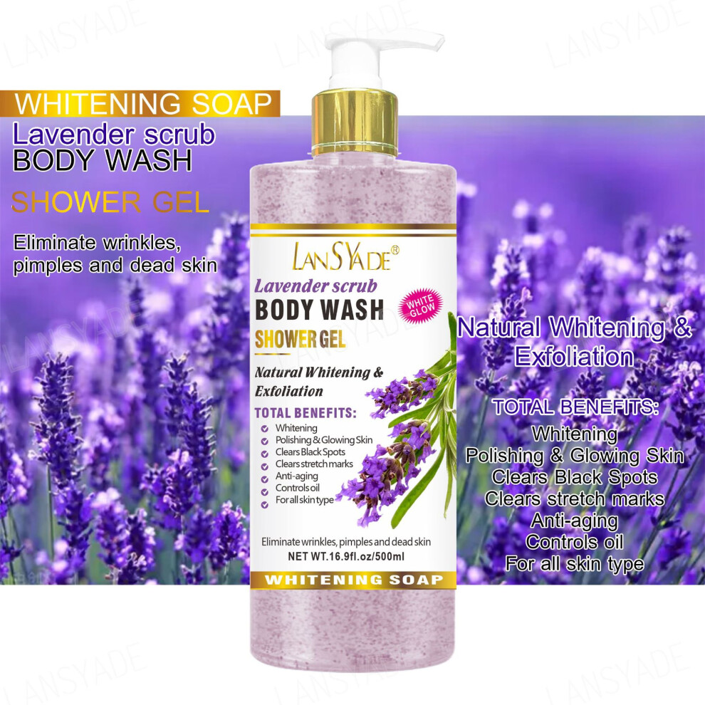 Skesrjtop Lavender (Lavender) Fruit Scrub Shower Gel Smooth And Refreshing Moisturizing Skin Gentle Cleansing Long-Lasting Fragrance 500Ml