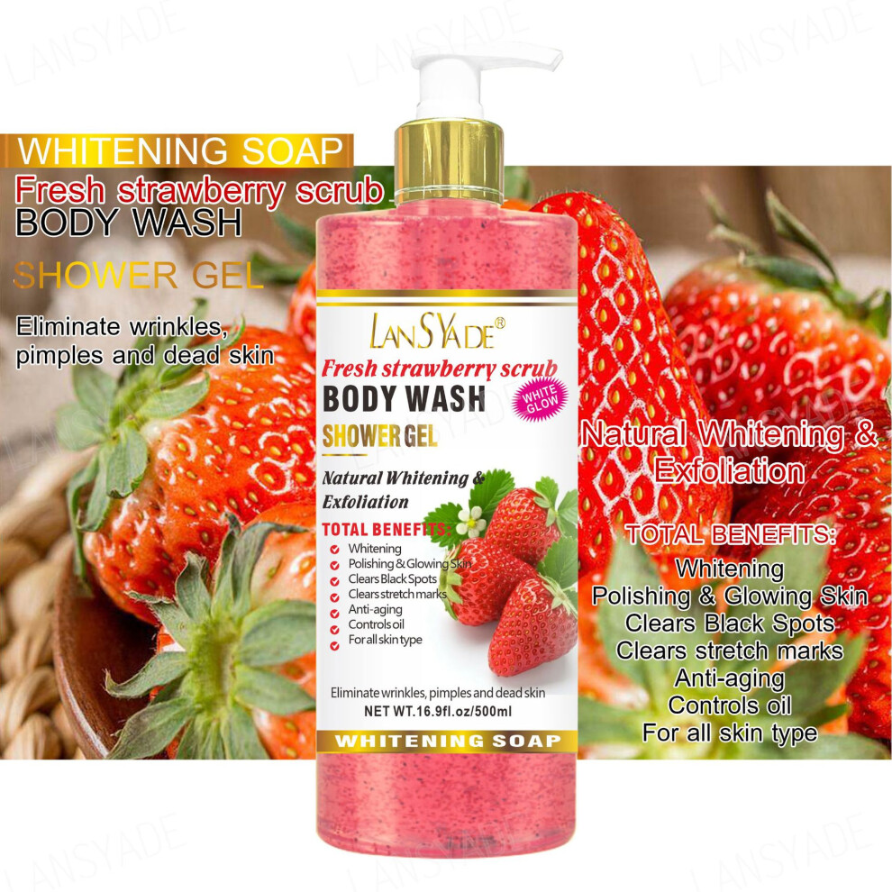 Skesrjtop (Strawberry) Fruit Scrub Shower Gel Smooth And Refreshing Moisturizing Skin Gentle Cleansing Long-Lasting Fragrance 500Ml