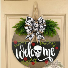 (C (Rose Skull)) New product Halloween Christmas Jesus White Ghost BOO Door Sign Decoration Brand Wooden Crafts Pendant