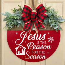 (K (Red Jesus)) New product Halloween Christmas Jesus White Ghost BOO Door Sign Decoration Brand Wooden Crafts Pendant