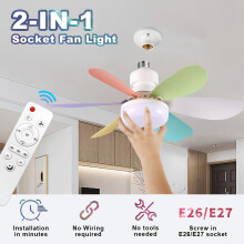 (40W Multi-color 52.07cm) Smart Ceiling Fan with Light, 3-Speed Adjustable, 3-Color Dimmable LED, E26/E27 Base, Remote Control, Super Quiet,