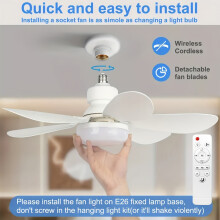 (40W White 52.07cm) 52.07/41.91cm Remote Control Smart Ceiling Fan with LED Light - E27/E26 Base
