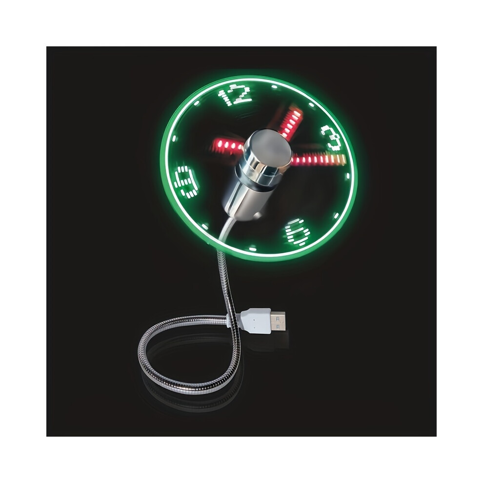 (Silvery White) Ultra-Quiet Portable USB LED Clock Fan | Compact Metal Design for Desktop and Laptop, Green & Red LED Display, 4-5 Hour Timer, No Batt-image-OPC-PHMF9N9-NEW