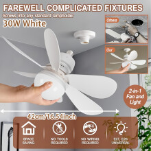 (30W White 41.91cm) Smart Ceiling Fan with Light, 3-Speed Adjustable, 3-Color Dimmable LED, E26/E27 Base, Remote Control, Super Quiet,