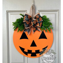 (F (Smiling Pumpkin)) New product Halloween Christmas Jesus White Ghost BOO Door Sign Decoration Brand Wooden Crafts Pendant