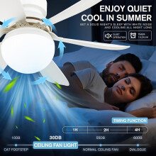 (30W White 41.91cm) 52.07/41.91cm Remote Control Smart Ceiling Fan with LED Light - E27/E26 Base