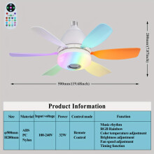 (Color) 1pc RGB Rainbow Music Rhythm Speaker Socket LED Fan with Light, 3-Speed Socket Fan Light, Remote Control, Timer, 3 Colors 3000-6500K Dimmable