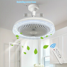 (White Crystal) 10-Inch Crystal Smart Ceiling Fan with Remote, E26/E27 Base, Adjustable 3000K-6500K, 3 Speeds, Memory Function, White Crystal Shade