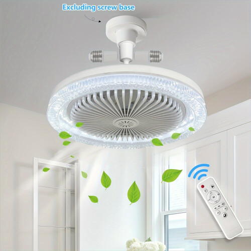 (White Crystal) 10-Inch Crystal Smart Ceiling Fan with Remote, E26/E27 Base, Adjustable 3000K-6500K, 3 Speeds, Memory Function, White Crystal Shade