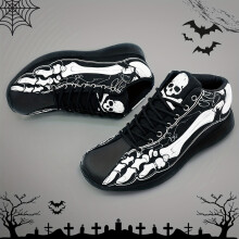 (Black, 6.5) Men's Halloween Skeleton Pattern Lace-up Sneakers - Casual Walking Shoes - Comfortable And Breathable