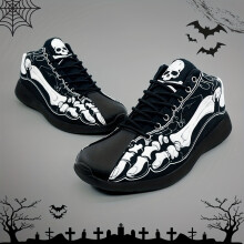 (Black, 8.5) Men's Halloween Skeleton Pattern Lace-up Sneakers - Casual Walking Shoes - Comfortable And Breathable