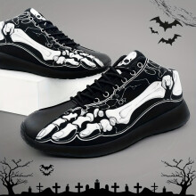 (Black, 12.5) Men's Halloween Skeleton Pattern Lace-up Sneakers - Casual Walking Shoes - Comfortable And Breathable