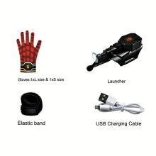 (Black Red) 6pcs Fun Prank Cool Launcher Toy | Includes Two Gloves, One Electric Launcher, a Charging Cable, a Roll of Rope, and an Elastic Band