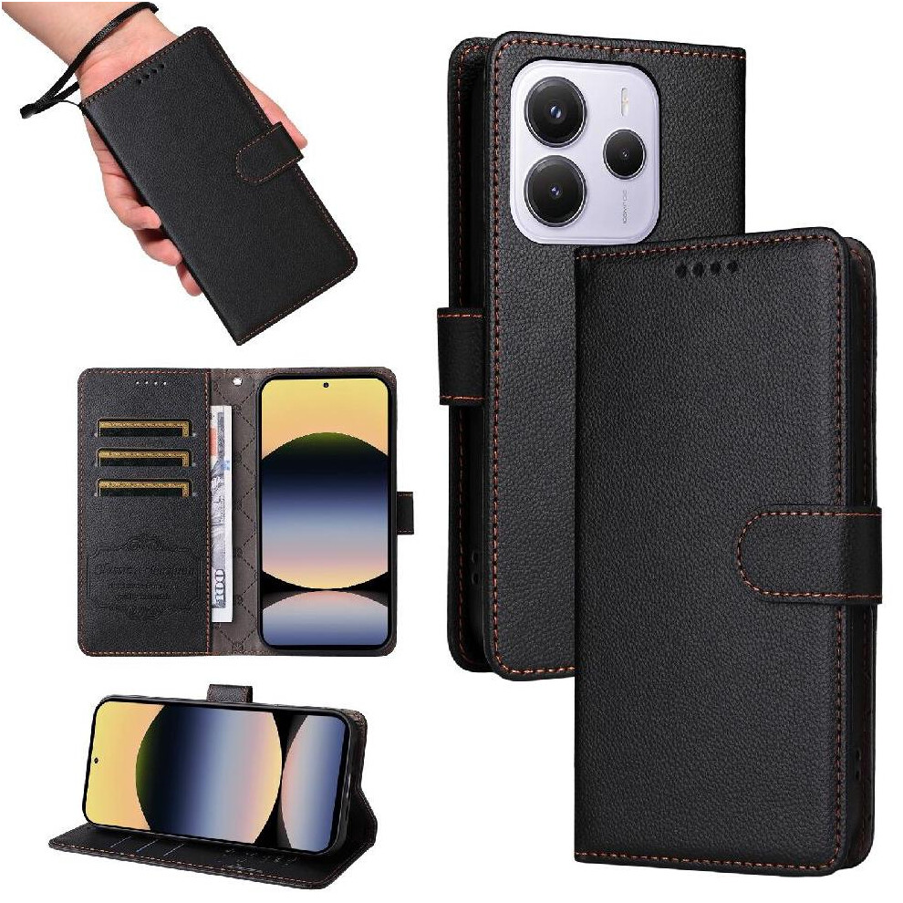 (Black) Flip Case For Xiaomi Redmi Note 14 4G Wallet Magnetic Car Mount Wireless Charging Crad Slot Black 764563594191