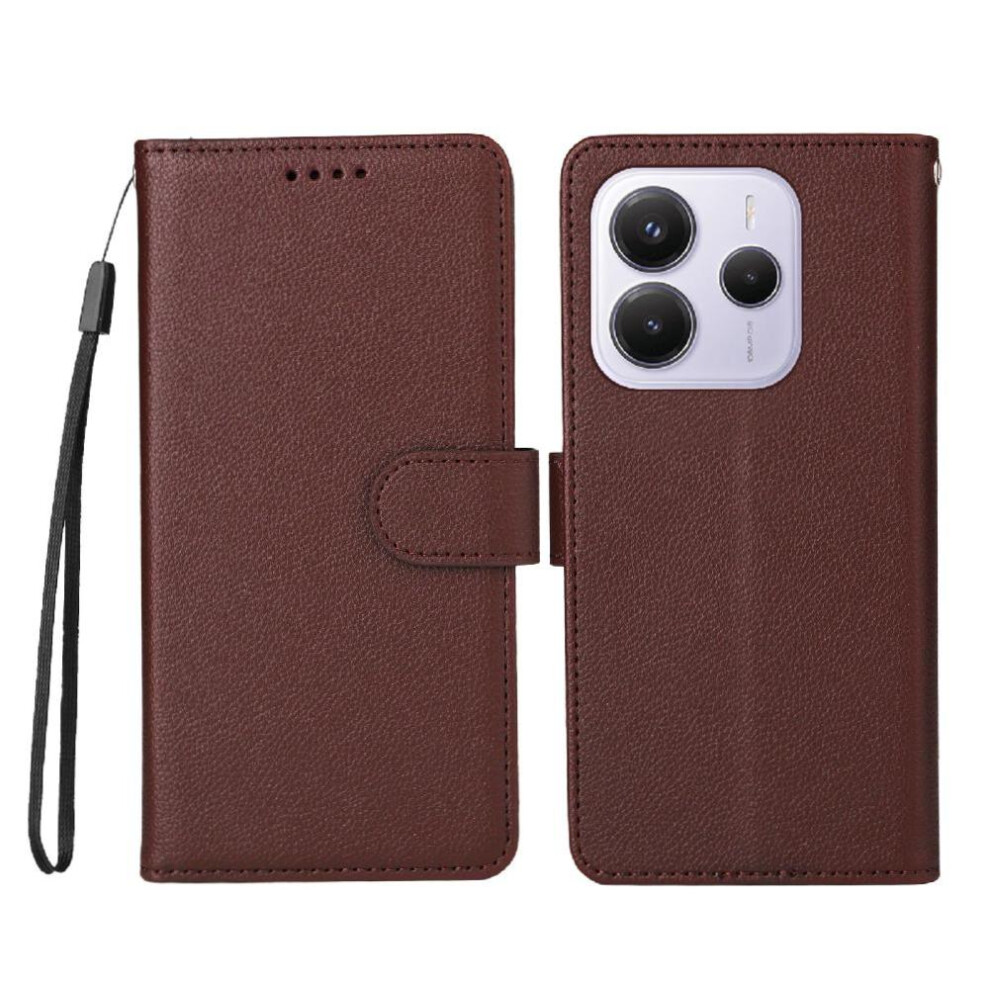 (Brown) Flip Case For Xiaomi Redmi Note 14 4G Wallet Magnetic Car Mount Wireless Charging Crad Slot Brown 764563594177