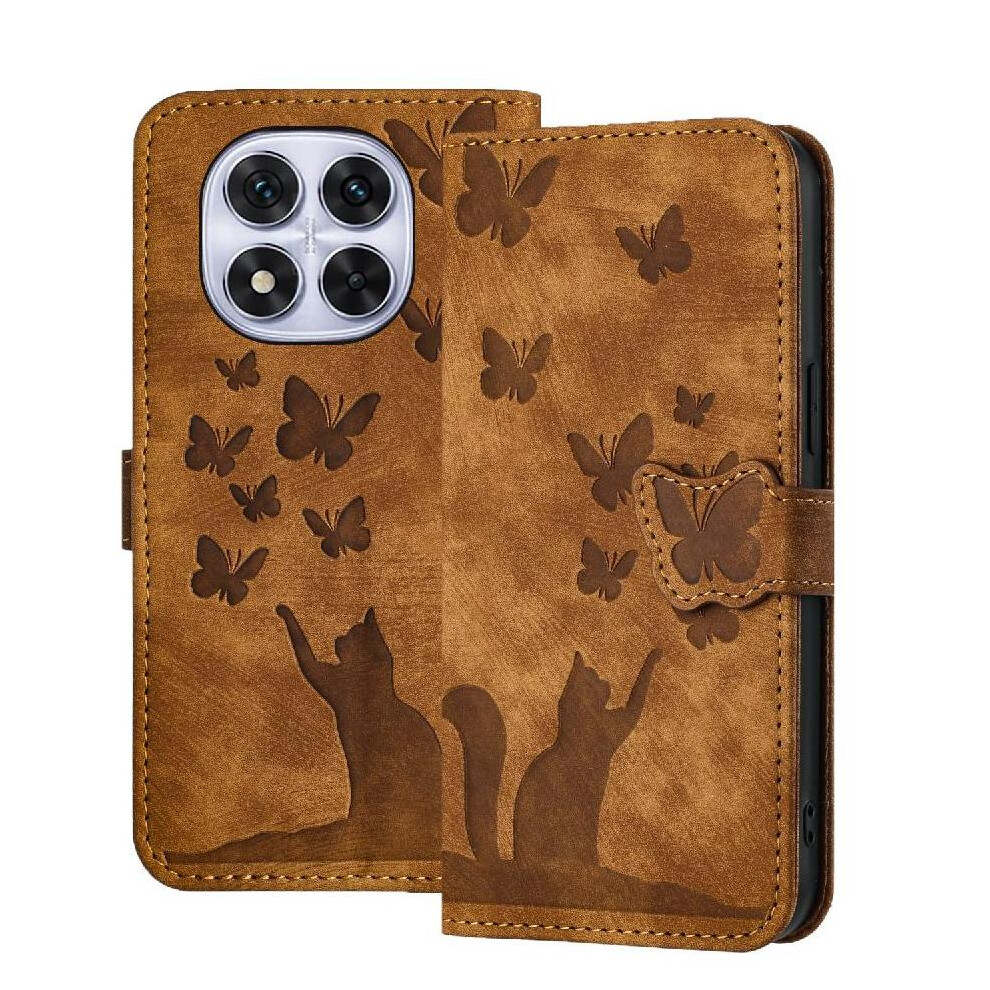 (Brown) Flip Case For Xiaomi Redmi Note 14 Pro 4G Card Pocket Embossed Butterfly Cat Holder Cover Brown 764563594108