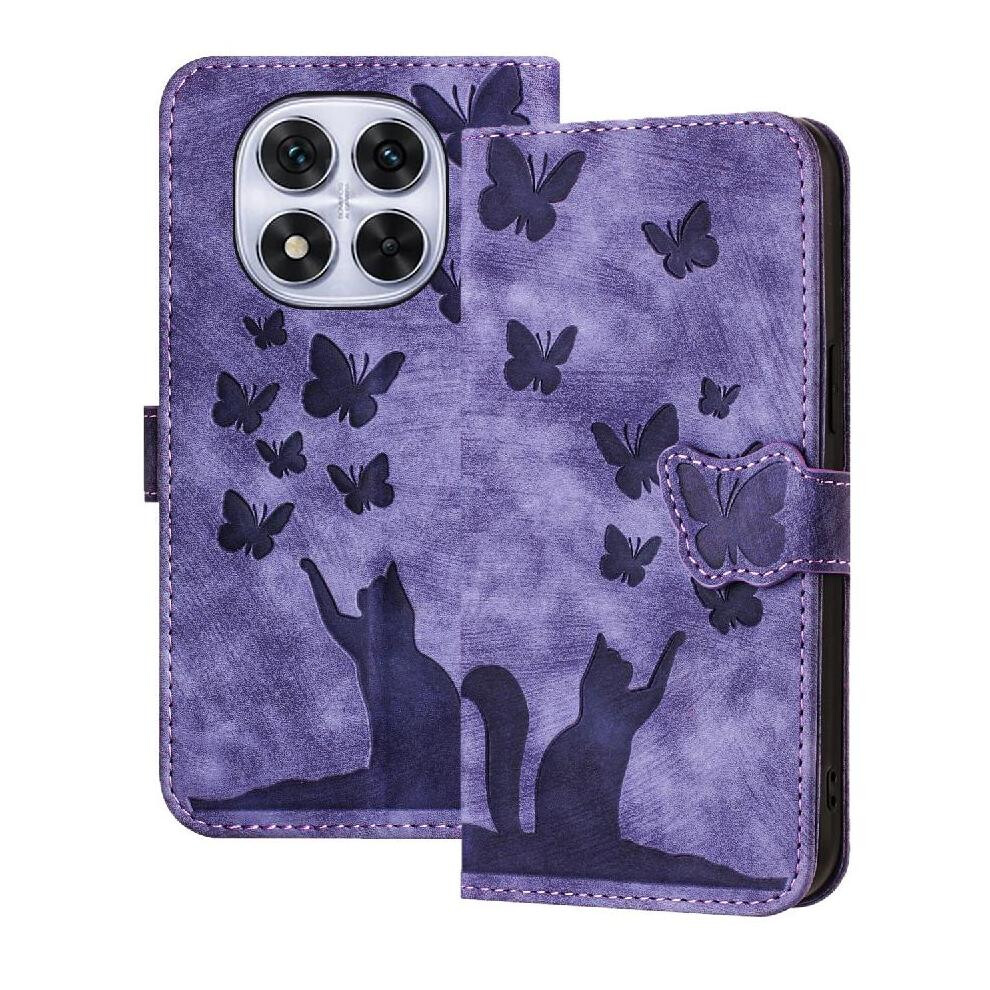 (Purple) Flip Case For Xiaomi Redmi Note 14 Pro 4G Card Pocket Embossed Butterfly Cat Holder Cover Purple 764563594061