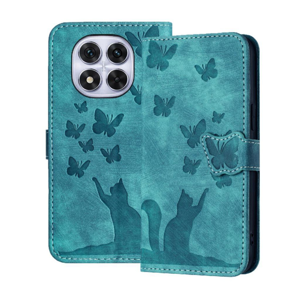 (Blue) Flip Case For Xiaomi Redmi Note 14 Pro 4G Card Pocket Embossed Butterfly Cat Holder Cover Blue 764563594092