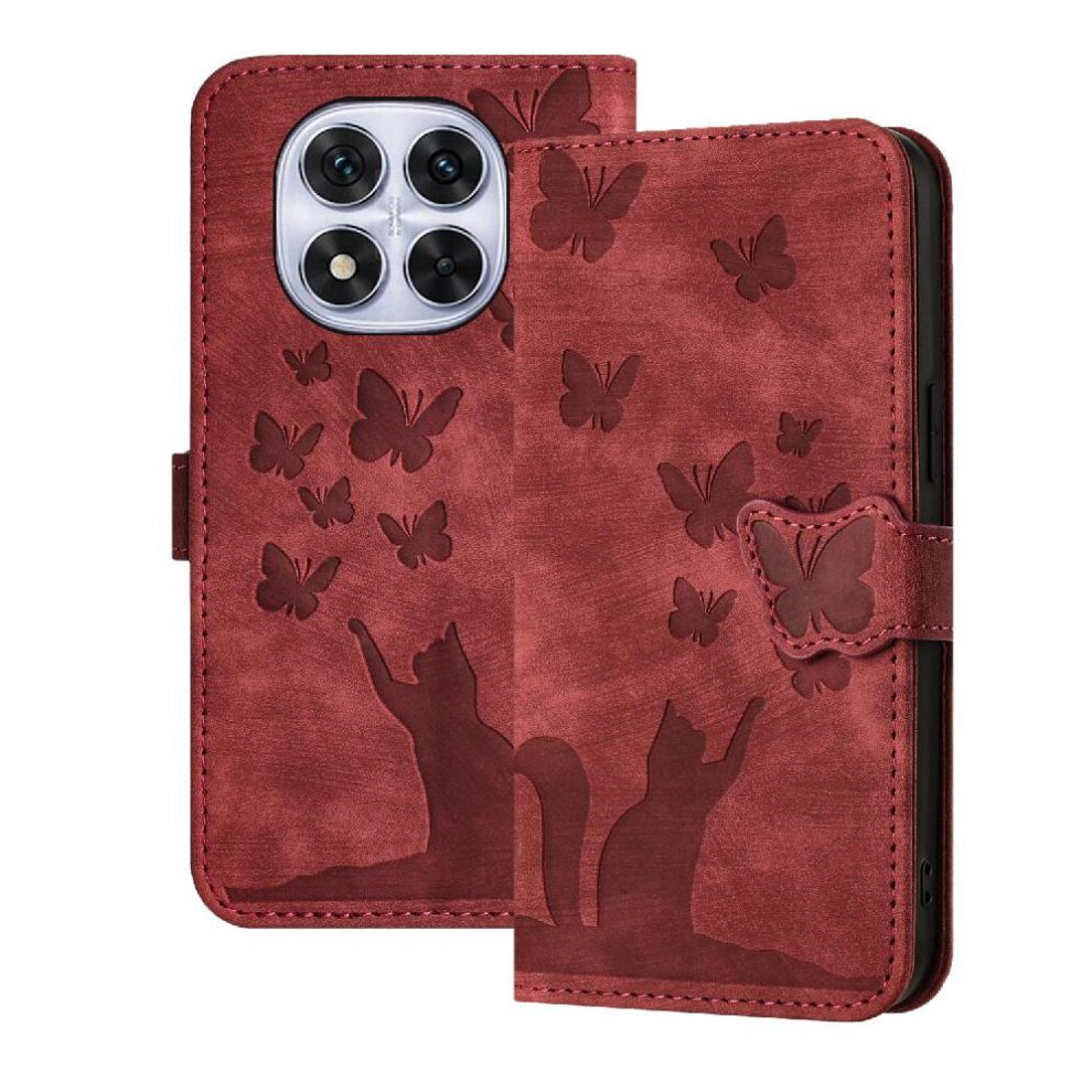 (Red) Flip Case For Xiaomi Mi Note 14 Pro 4G Card Pocket Embossed Butterfly Cat Holder Cover Red 764563594078