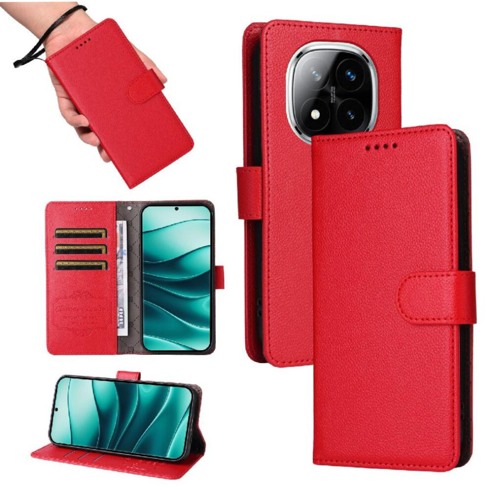 (Red) Flip Case For Xiaomi Mi Note 14 Pro 5G Wallet Magnetic Car Mount Wireless Charging Crad Slot Red 764563594405