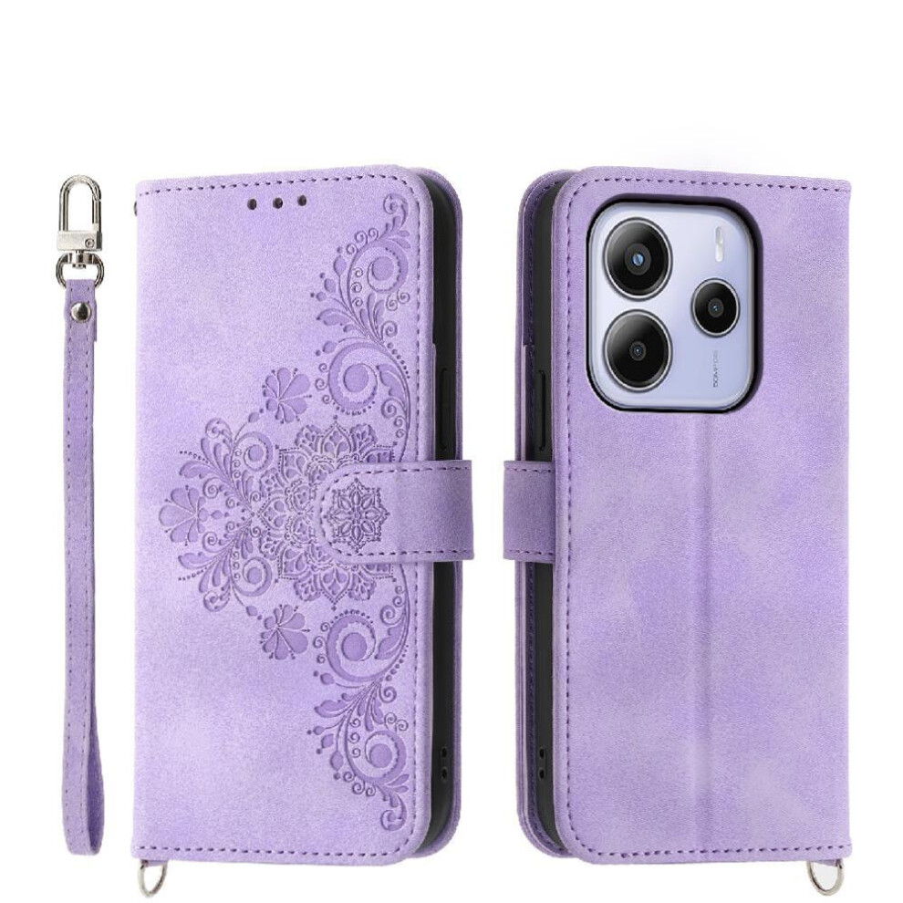 (Purple) Flip Case For Xiaomi Redmi Note 14 4G Shockproof Embossed Multiple Credit Card Slots Wristband Purple 764563595327