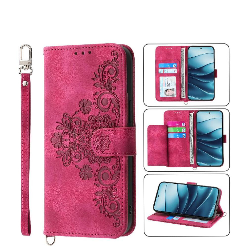 (Red) Flip Case For Xiaomi Mi Note 14 4G Shockproof Embossed Multiple Credit Card Slots Wristband Red 764563595341
