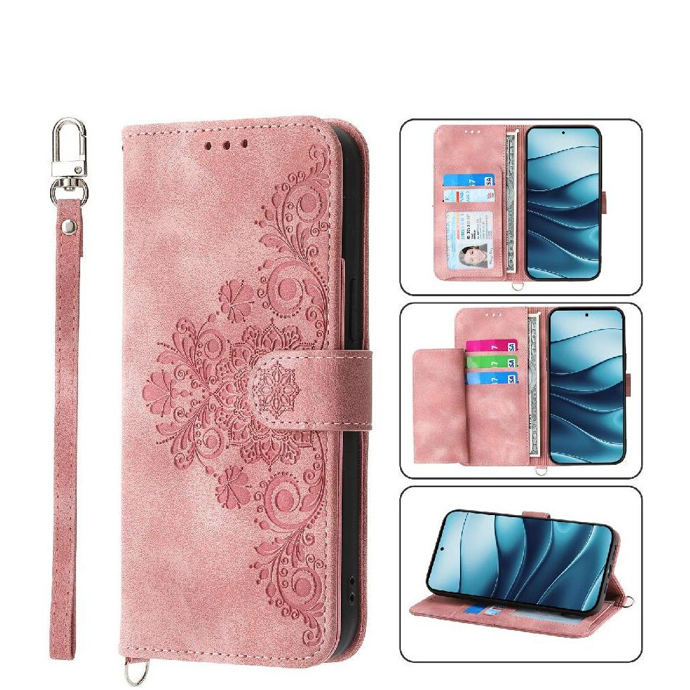(Pink) Flip Case For Xiaomi Redmi Note 14 4G Shockproof Embossed Multiple Credit Card Slots Wristband Pink 764563595334