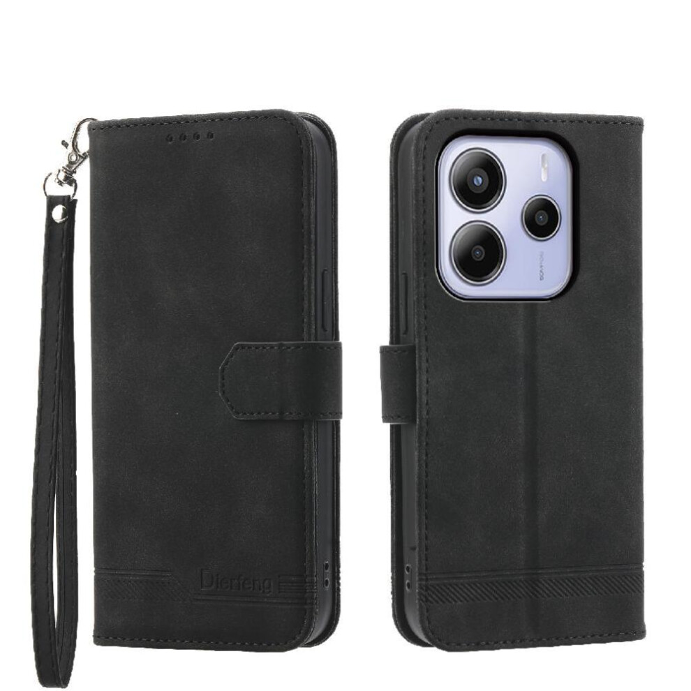 (Black) Flip Case For Xiaomi Redmi Note 14 4G Cash Pocket Magnetic Closure Premium Wristband Card Slots Black 764563595310