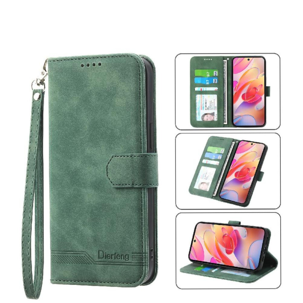 (Green) Flip Case For Xiaomi Redmi Note 14 4G Cash Pocket Magnetic Closure Premium Wristband Card Slots Green 764563595297