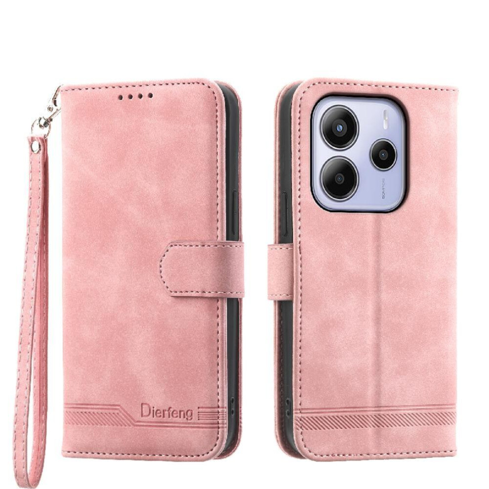 (Pink) Flip Case For Xiaomi Redmi Note 14 4G Cash Pocket Magnetic Closure Premium Wristband Card Slots Pink 764563595273