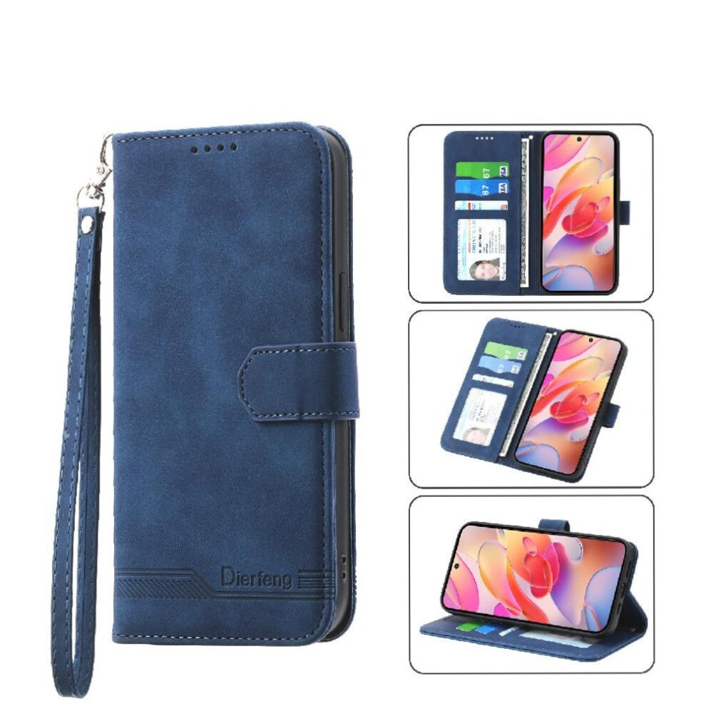(Blue) Flip Case For Xiaomi Redmi Note 14 4G Cash Pocket Magnetic Closure Premium Wristband Card Slots Blue 764563595303