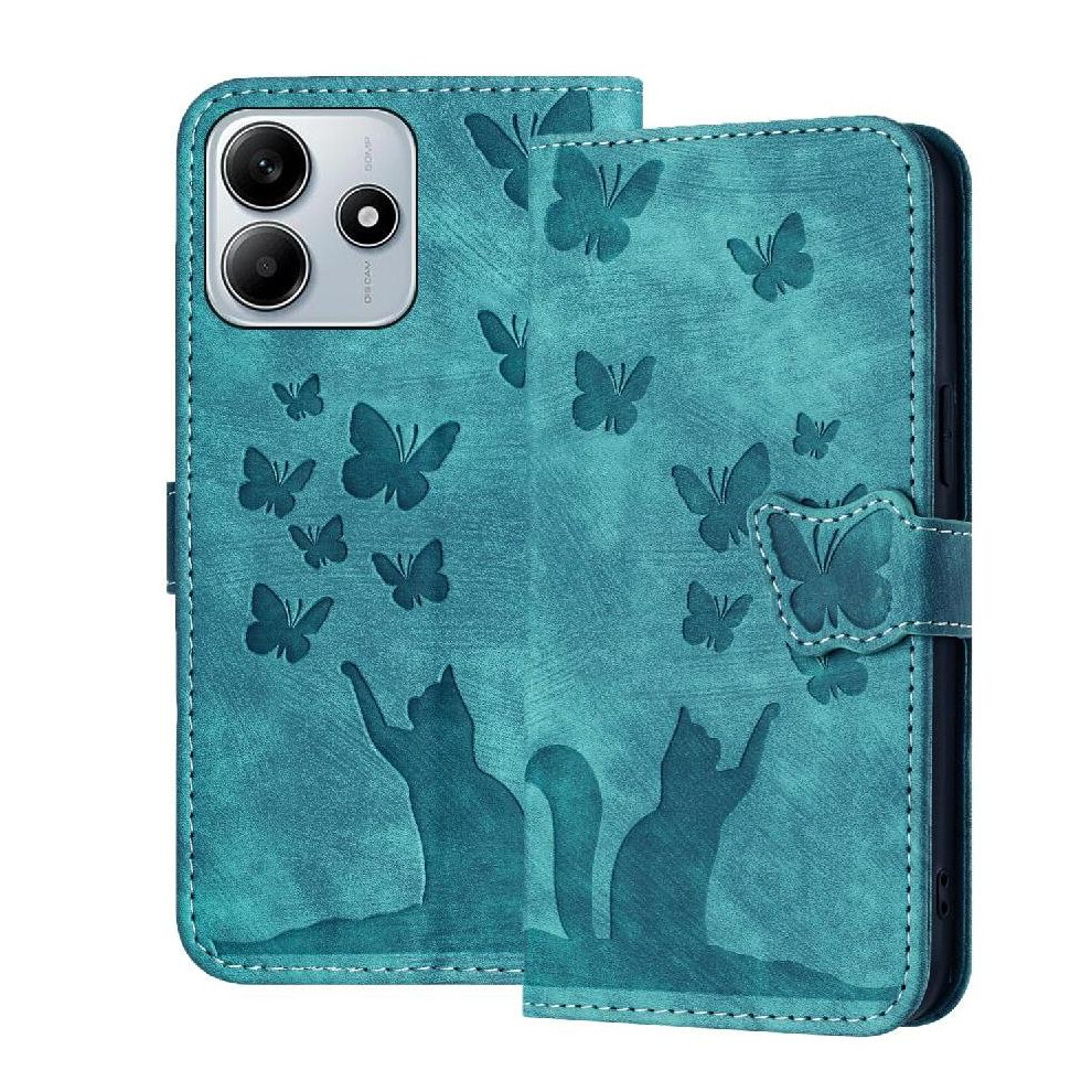 (Blue) Flip Case For Xiaomi Redmi Note 14 4G Holder Cover Card Pocket Embossed Butterfly Cat Blue 764563594290