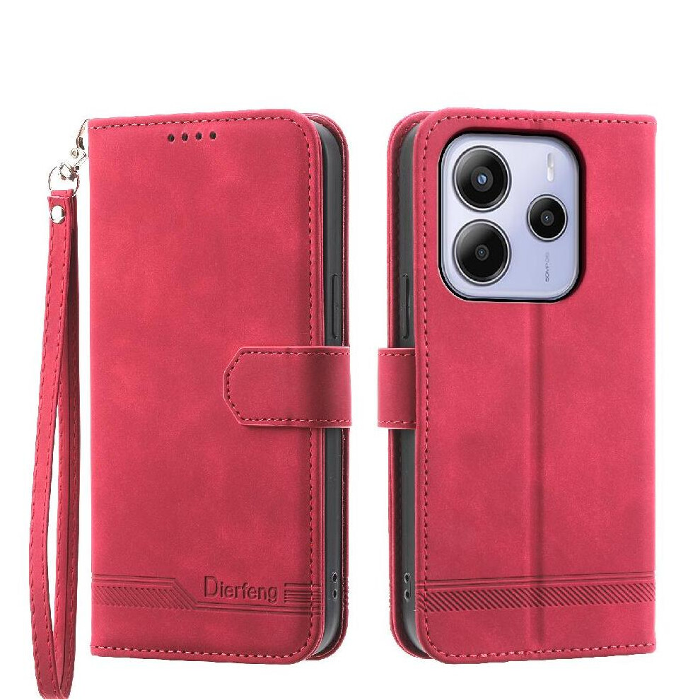 (Red) Flip Case For Xiaomi Mi Note 14 4G Cash Pocket Magnetic Closure Premium Wristband Card Slots Red 764563595280