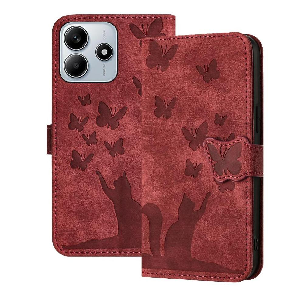 (Red) Flip Case For Xiaomi Mi Note 14 4G Holder Cover Card Pocket Embossed Butterfly Cat Red 764563594276