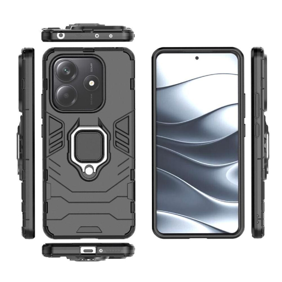 (Black) Case For Xiaomi Redmi Note 14 5G 360Rotating Ring Military Drop Protection Shockproof Cover Kickstand Black 764563595174