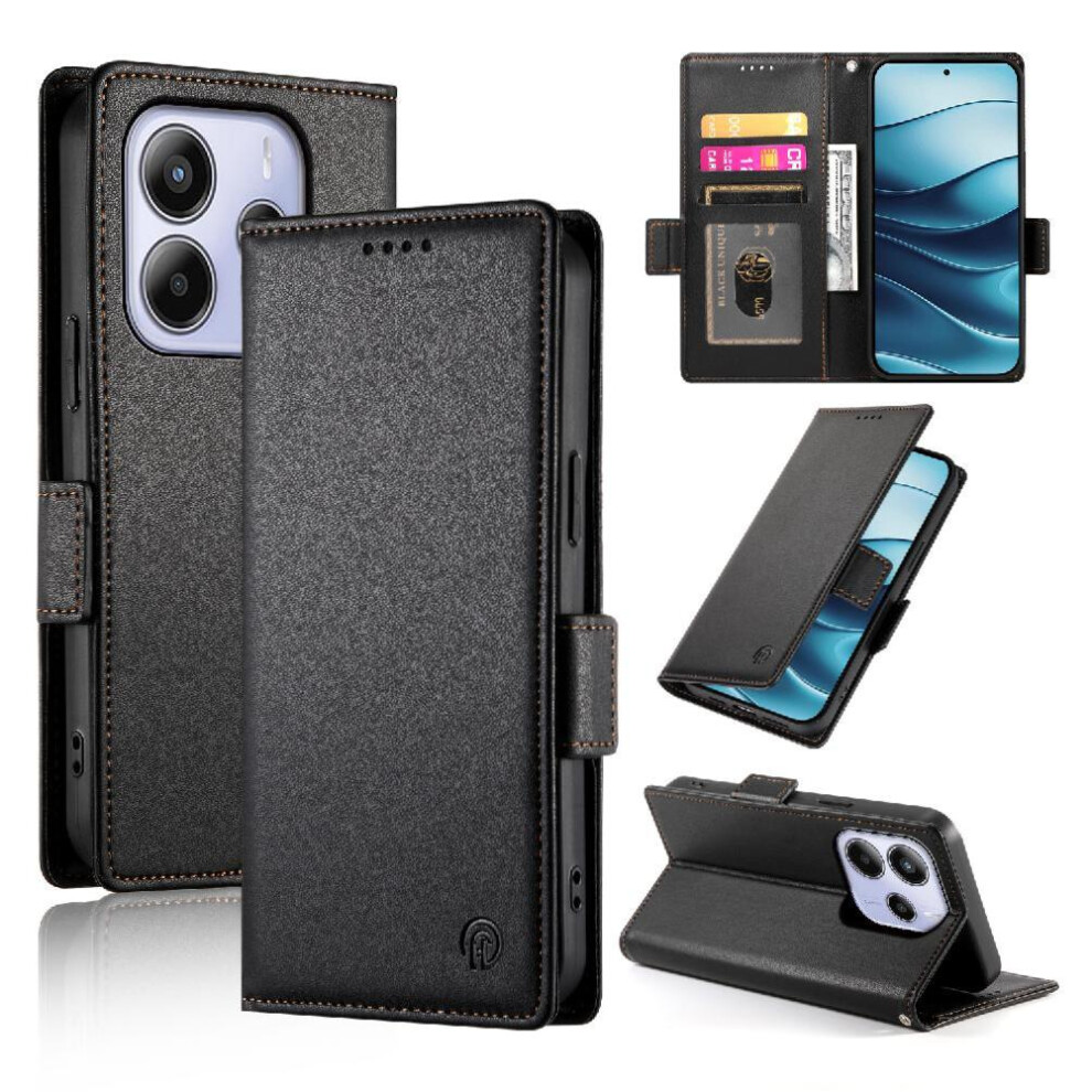 (Black) Flip Case For Xiaomi Redmi Note 14 4G Wallet Card Slots Flip Daily Use Business Black 764563595389