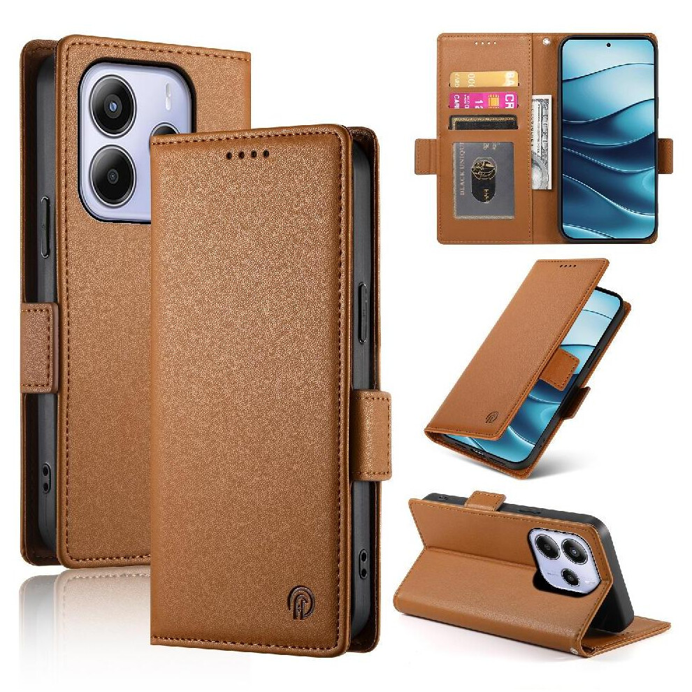 (Brown) Flip Case For Xiaomi Redmi Note 14 4G Wallet Card Slots Flip Daily Use Business Brown 764563595440
