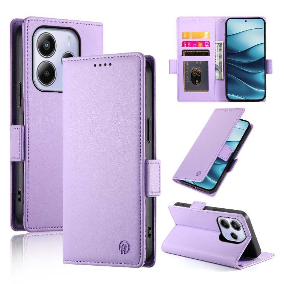 (Purple) Flip Case For Xiaomi Redmi Note 14 4G Wallet Card Slots Flip Daily Use Business Purple 764563595433