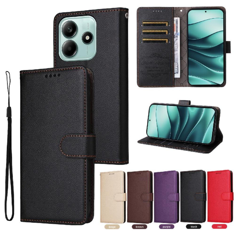(Black) Flip Case For Xiaomi Redmi Note 14 5G Wallet Crad Slot Magnetic Car Mount Wireless Charging Black 764563594245