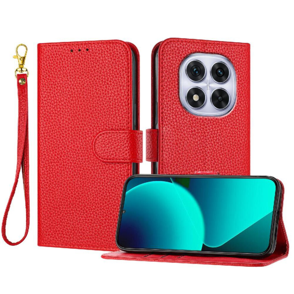 (Red) Phone Case For Xiaomi Mi Note 14 Pro 4G Flip Folio Wallet Pu Lether Litchi Pattern Card Slots Holder Red 764563595716